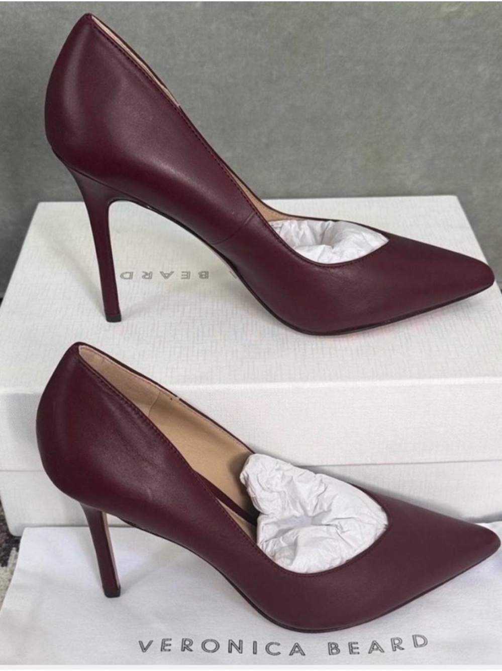 Veronica Beard Wine Leather Pointed-Toe Stiletto Pumps